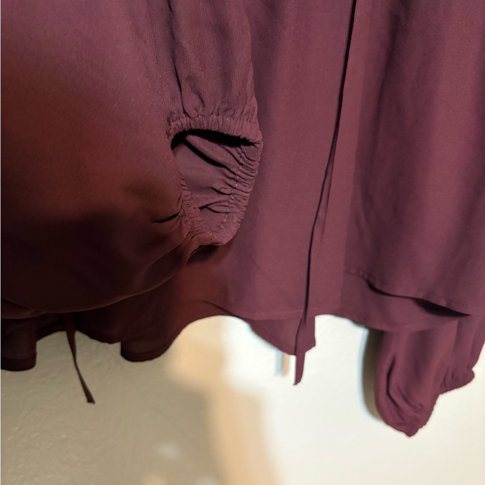 LOFT Burgundy Sheer Dotted-Yoke Long-Sleeve Peasant Top Size S - Picture 4 of 11